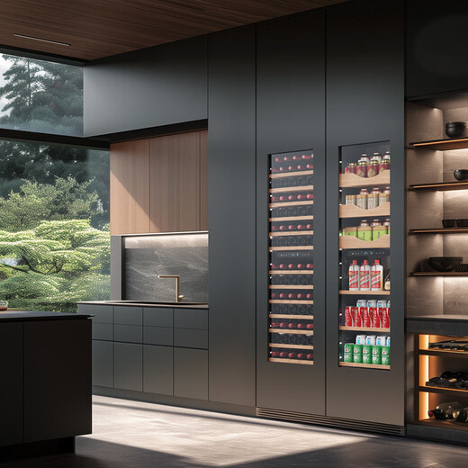 BAIKAILUN seamlessly embedded wine cabinet custom door refrigerator cabinet fully hidden beverage tea cabinet thermostatic cabinet fully embedded ice bar thermostatic wine cabinet light luxury home refrigerator multi-functional display cabinet first-class energy efficiency | dual temperature | red wine ice bar model 256L custom cabinet door