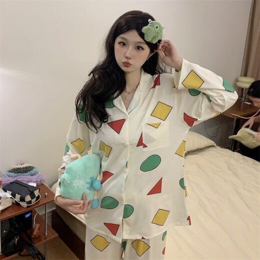 嘉绸睡衣少女春秋季长袖长裤柔软棉翻领开衫学生休闲简约可外穿家居服 YX1105 M 150-163cm80-100斤