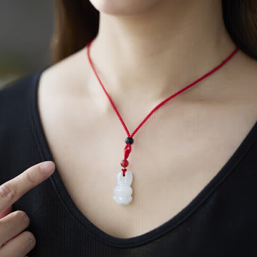 Manli Cui Hetian white jade zodiac rabbit pendant national fashion jade pendant necklace little rabbit children's model with certificate
