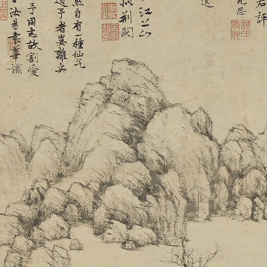 元倪瓒江干秋树图古代山水画卷轴文人复仿古画挂画 元倪瓒渔庄秋霁图12129 60X120厘米（喷绘画心尺寸） 花