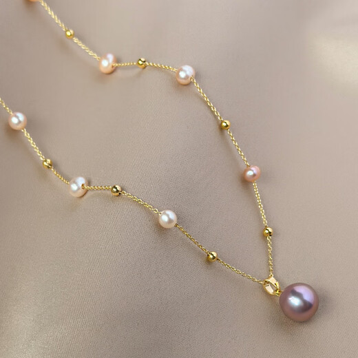 Fat Donglai's same style Edison pearl pendant natural freshwater baby's breath necklace feminine necklace new lock purple