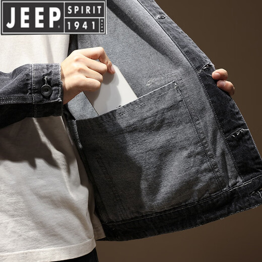 JEEP SPIRIT大码工装夹克男宽松美式复古肥佬牛仔外套加肥加大中年胖子男装潮 GSX683深蓝 7XL 260-280斤