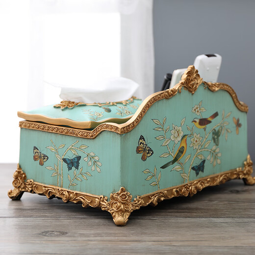 
American tissue box living room home multi-function paper box European retro paper box simple remote control storage box 1047 blue oriole blossom vertical draw