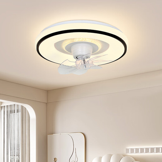 V-POWER风扇灯智能卧室吊扇灯LED灯具客厅餐厅现代简约吸顶灯电扇灯 9904-A黑色-96W无极光-360摇头