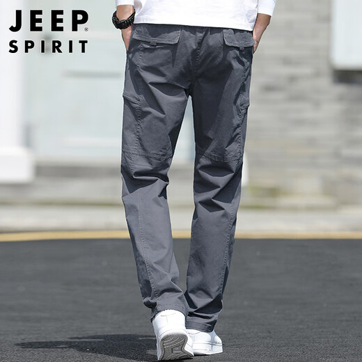 JEEP SPIRIT Jeep Overalls Men's Autumn and Winter Straight Casual Pants Men's Loose Large Size Men's Pants Dark Gray L