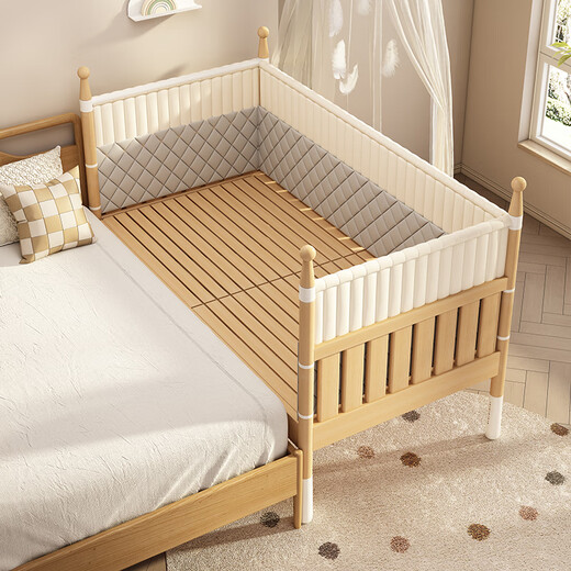 
Jierun Zhigao solid wood children's splicing bed widened bed bedroom splicing large bed with guardrail newborn small bed crib customized style B three-sided high guardrail + bed circumference + 3CM coconut brown mattress lift 60 guardrail 200*80cm (adjustable)