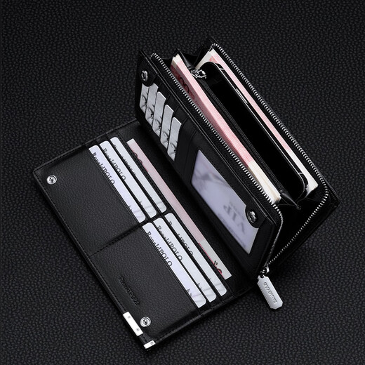Plaston Paul Herren Brieftasche Langes High-End-echtes Leder großer Kapazität Kupplungsbeutel Mehrfach Kartenkartenbeutel ID Ordner Vatertag Geschenk Schwarzes Litschi Muster