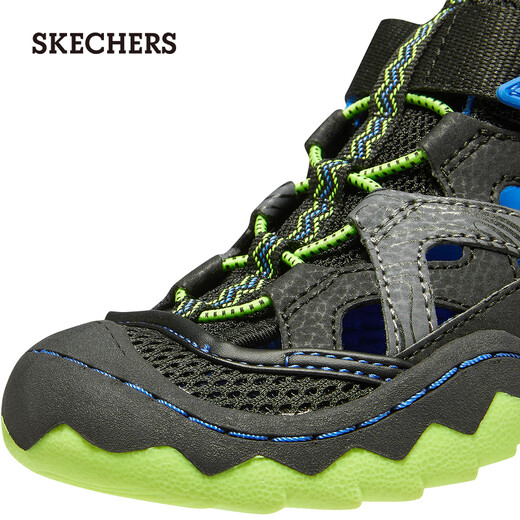 Skechers new summer children's shoes, men's fashionable fisherman shoes, toe-cap sandals, children's beach shoes, lightweight and breathable, black/blue/lemon/BBLM size 28.5