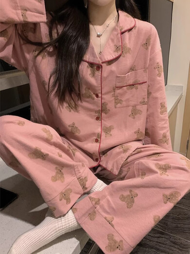 嘉绸韩版ins可爱小熊睡衣女春秋长袖日系卡通甜美少女学生家居服 9227爱心27 Y M 75-100斤