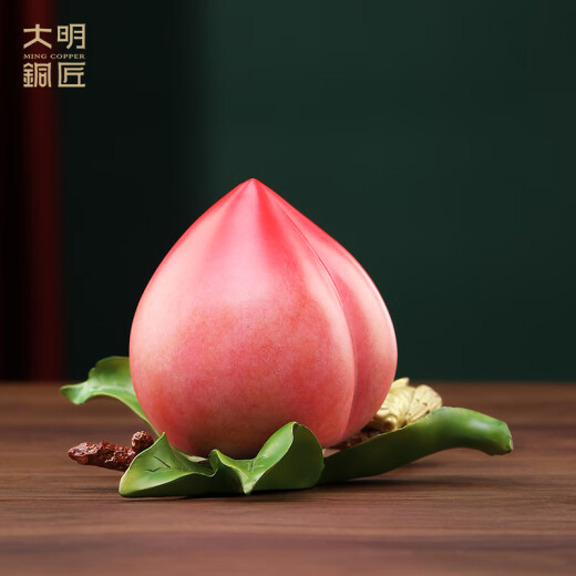 大明铜匠黄铜寿桃摆件客厅家居玄关工艺品仙桃装饰品蟠桃长辈生日贺寿礼品 福寿仙桃长约17*15*10cm