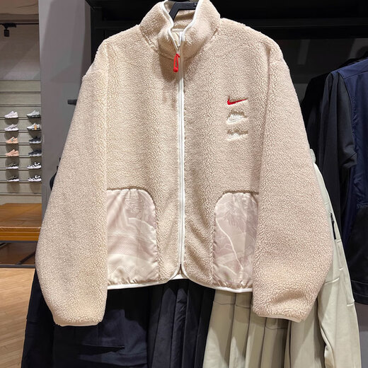 耐克（NIKE）外套男士春秋季新款摇粒绒保暖运动服立领夹克休闲上衣 FZ6194-126浅卡其 XL