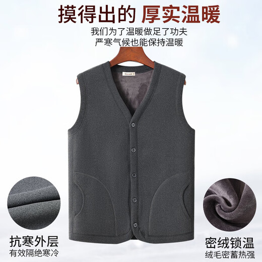 北极绒（Bejirog）保暖背心加绒加厚男士老年人马甲爸爸保暖衣上衣开衫秋冬季 马甲背心-9902灰色 2XL 【适合120-140斤】