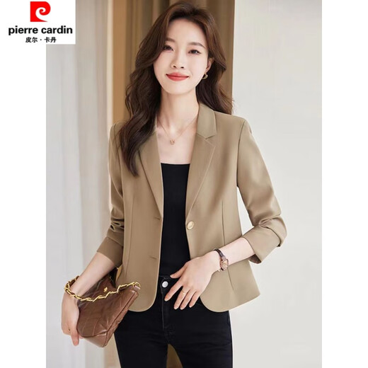 Pierre Cardin Small Brown Suit Jacket Women's 2026 Autumn New Sexy Street Temperament Short Small Suit Black M Recommended 95-105 Jin Jin equals 0.5 kg