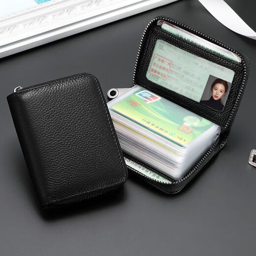 NEUE High-End-Kuhläppchen-Leder Textur für Männerkartenbeutel für kleine ultradünne antimagnetische Bankkarte Clip ID-Kartenkartentasche Schwarze 20 Kartenpositionen + 2 Spiegelfensterpositionen