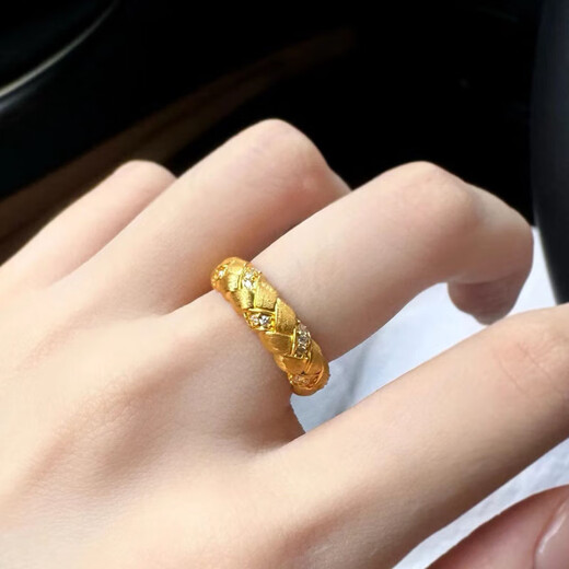 Ruinuo gold twist ring women's pure gold 999 fashionable braided winding inlaid ring birthday gift for girlfriend Twist ring size 16-17/gold weight about 2.31g