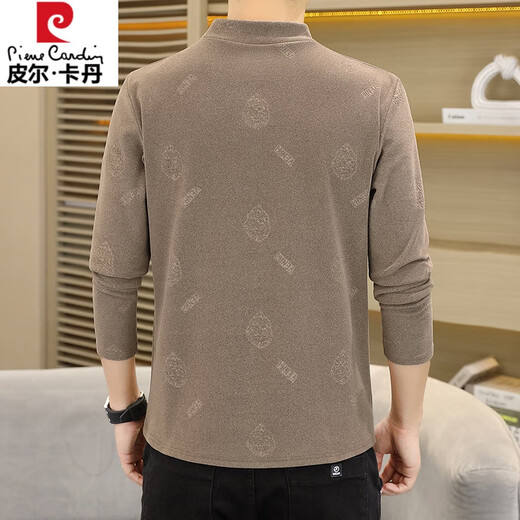 皮尔卡丹双面德绒男士保暖t恤内衣上衣单件冬季校服内搭中领打底衫高中生 9902咖色 2XL 135-150斤