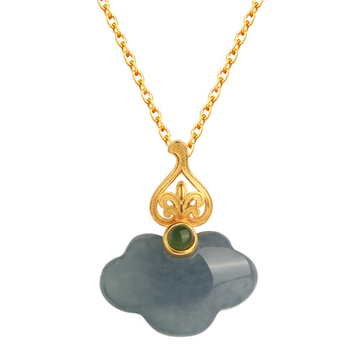 Henglijia Natural Jade Blue Jade Ruyi Lock Sterling Silver Pendant Women's New Chinese Style National Style Jade Longevity Lock Gold Inlaid Jade Necklace Single Pendant