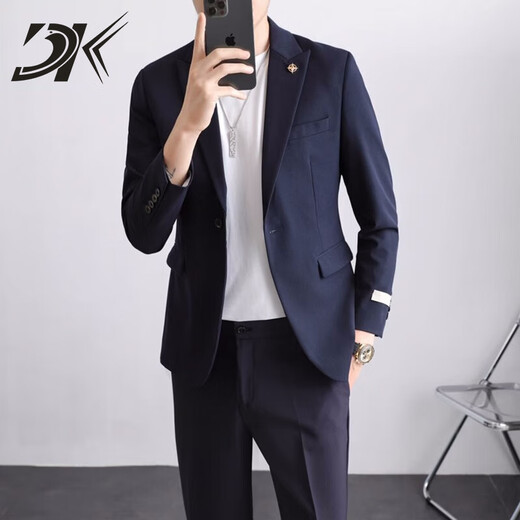 DK brand suit suit men's spring and autumn light mature style small suit jacket men's slim trendy solid color suit complete set gray suit + trousers M size