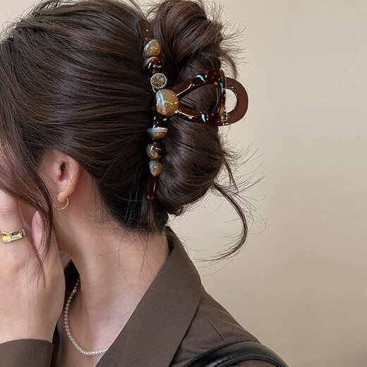 Wanyao high-end round bead gripper for women 2025 new hairpin for women on the back of the head retro hairstyle shark clip large hair accessories round bead sparkling diamond gripper 13cm