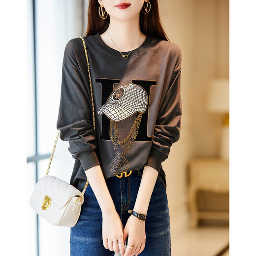 Demana Miracle Fairy Tale Town Spring and Autumn cloud soft feeling niche pure cotton design hot diamond long-sleeved temperament women's T-shirt