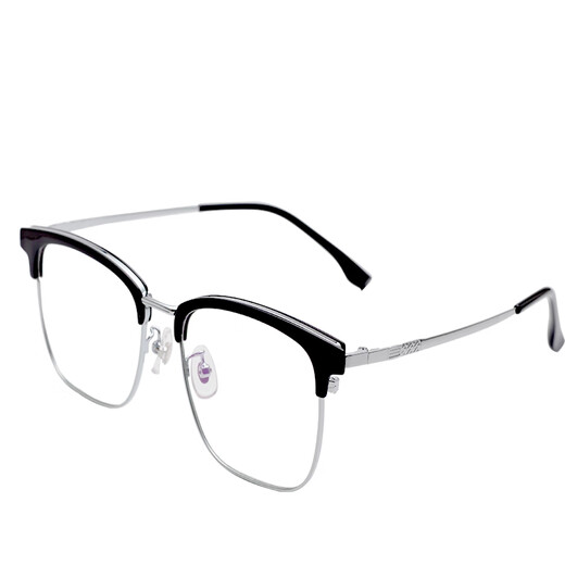 Senlan Myopia Brille Herren Augenbrauen Linie Halbrahmen Titanlegierung Anti-Blau-Licht Brille Rahmen mit Grad Female Professional Matching Grad Brille 9713 Schwarz-Silber-Rahmen + Senlan HD 1,56 Anti-Blau-Licht