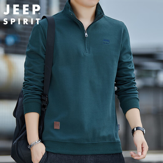 JEEP SPIRIT brand men's heavyweight pure cotton Henry sweatshirt t-shirt men's American casual bottoming polo shirt SS7152 gray stand collar style regular 2XL recommended 155-170Jin Jin equals 0.5 kg