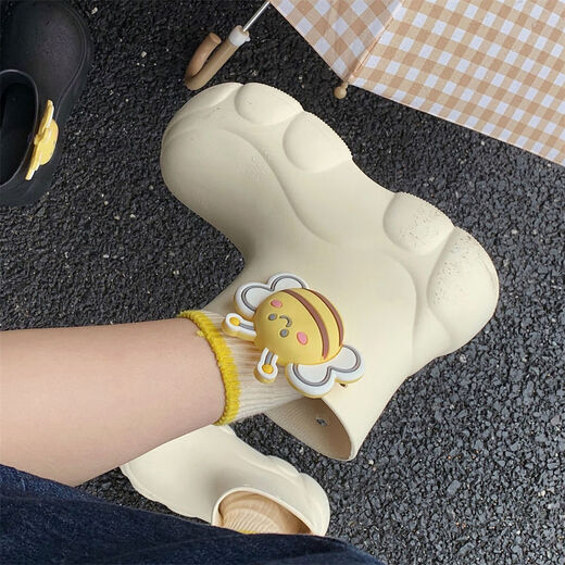 Dünne Streifen (Xixitiao) Außenwasser spielen Anti-Rutsch-Regenstiefel Eva Dicke Sohle vier Jahreszeiten Universelle niedliche kleine Bienenregen für Frauen für Frauen, die nicht in weißer Einschicht [lustige kleine Biene] 36-37 [geeignet für Füße von 37-38]