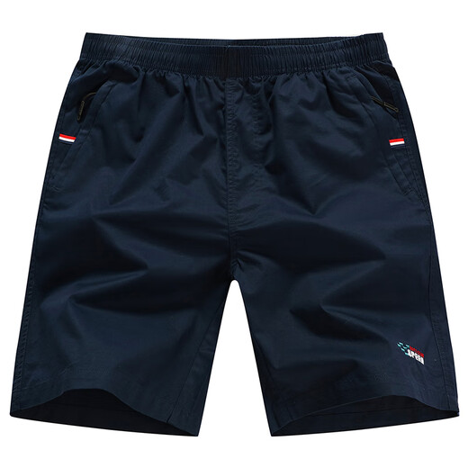 Shorts men's summer thin beach pants zipper loose cotton mid-pants wear large size casual sports five-point pants 9273 dark blue L 100-135Jin [Jin equals 0.5 kg]