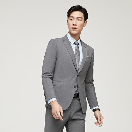 YOUNGOR Suit Herren 229 Style Two Einreihiger Business-Anzug mit mittlerem Rückenschlitz Business-Anzugjacke Grau L 175 /96A