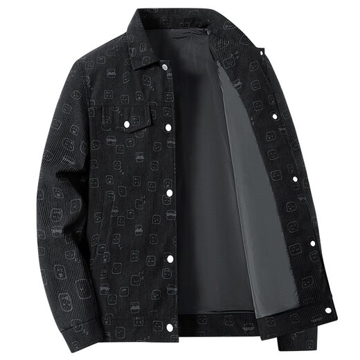 Jeanswest quilted thickened corduroy jacket men's autumn and winter cotton shirt jacket lapel work jacket full-bottom printing trend thickened off-white L