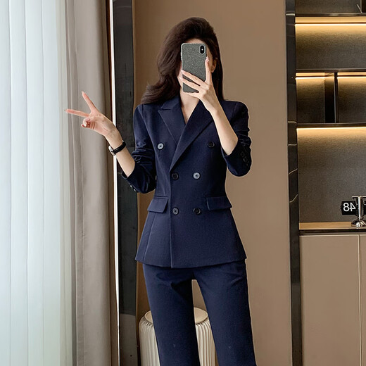 Gesaiya business formal women's long-sleeved suit suit women's double-breasted professional suit spring, autumn and winter interview commuter suit black jacket + B259 bell bottoms XL