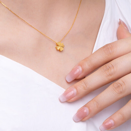 Yadige Hong Kong Dafu New Necklace Women's Imitation 999 Pure Gold Lucky Four-Leaf Clover Pendant Imitation 24K Gold Fashion Clavicle Chain
