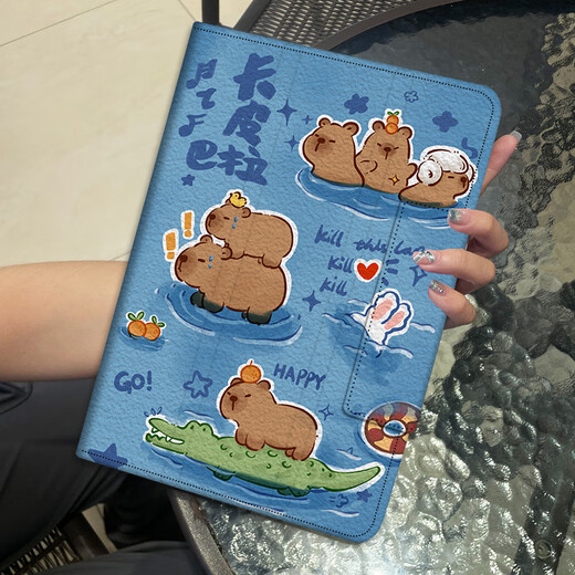 Yaluge Apple iPad Air11/13-Zoll-Tablet-Fall 2025 Air Apple A3271 Lernbüro A3266 rotierender MC9Y4CH Kinder Fall Anti-Fall-Fall, Rich Line Puppy [dreifacher Rotary-Stand] mit einem temperierten Film Air4/Air5-10.9