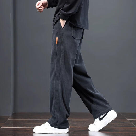 Woodpecker pants men's casual pants spring, autumn and winter new corduroy loose sportswear men's pants plus velvet wide-leg straight pants 509 blue gray plus velvet L /*110-125Jin Jin equals 0.5 kg