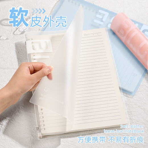 
Sanmu (SUNWOOD) B5/60 pages without any harsh horizontal line semi-transparent shell can be detached 10-hole loose-leaf portable notebook Postgraduate entrance examination homework book Sakura Powder 1283