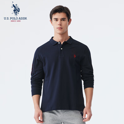 US Polo Assn.Polo Shirt Herrenanlagen Herbst Baumwollgeschäft Casual Long-Ärmeln T-Shirt Herren High-End Top Navy Blue XL