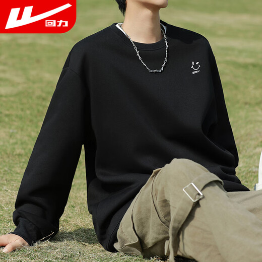 Pull back sweatshirt men's autumn and winter velvet warm long-sleeved t-shirt round neck casual jacket men's velvet black 3XL