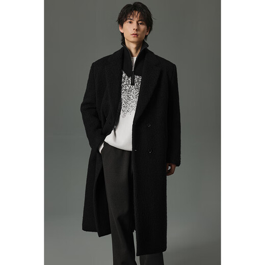 W2X winter heavy thickened water rippled large long wool coat men's mid-length high-end girl jacket Glacier gray M