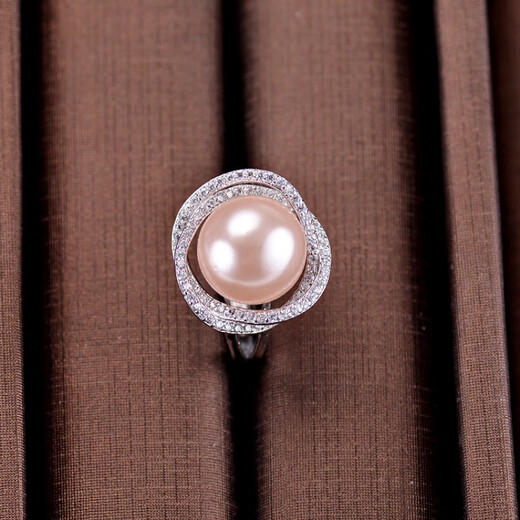 Fat Donglai's same style black pearl ring, Tahiti Bird's Nest, adjustable opening, 12mm, perfect round, 925 silver, white model