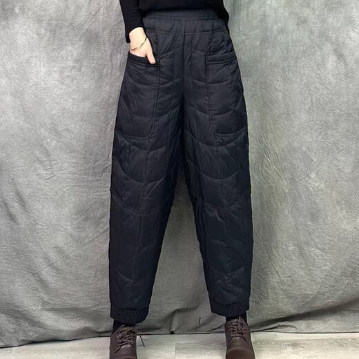 Ducky middle-aged and elderly mother's pants autumn and winter new light and warm down pants, modern, loose, slimming and thickened casual pants, Khaki M (95-115Jin Jin is equal to 0.5 kg)