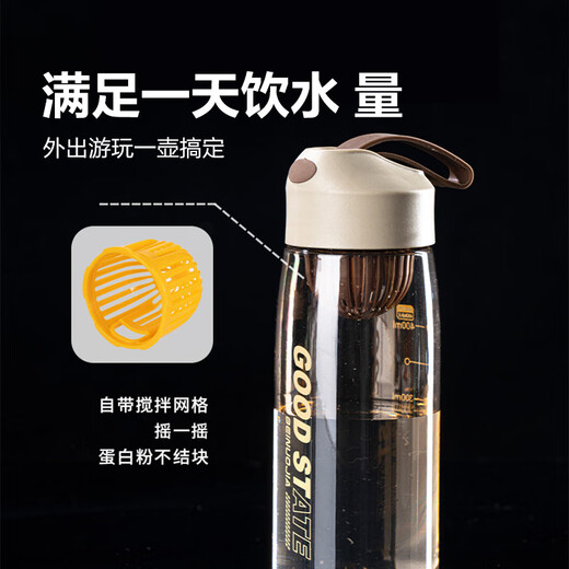 【京东物流】便携滤网随手杯太空杯塑料杯茶杯防摔带刻度水杯学生 湖光蓝480ml1个