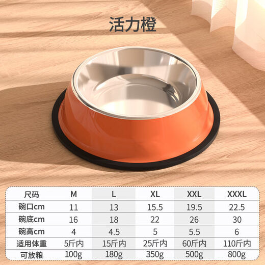 Shantou Lincun dog bowl and cat bowl anti-knock stainless steel small and large dog water bowl pet rice bowl food bowl dog orange anti-knock food bowl overturn XXXL (recommended 100 Jin Jin equals 0.5 kg for large dogs)