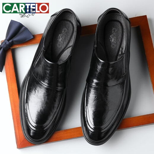 CARTELO British business men's leather shoes breathable cowhide men's shoes casual leather shoes men's slip-on loafers 9832 black 42