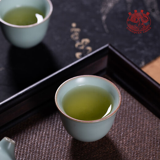 Longquan Celadon Ru Kiln Kung Fu Tea Set Household Chinese Teapot and Cup Simple One Pot Four Cups for Drinking Tea and Making Tea Cups for Gifts Ru Porcelain Tea Set Gift Box