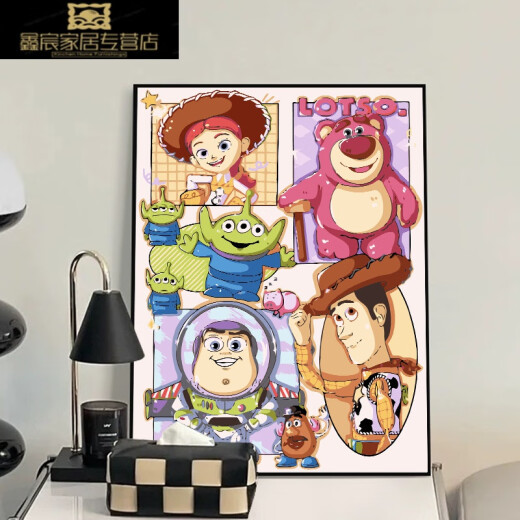 奈趣玩具总动员巴斯光年数字油画diy填充填色手工绘画画卡通装饰挂画 qx14224 60*70cm加厚实木内框+精美外框(