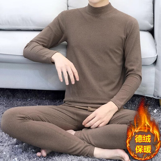 KIEXI Thermal Underwear Set Men's Autumn and Winter Constant Temperature Underwear Seamless Velvet Bottoming Shirt Autumn Clothes and Autumn Pants Men's Suit - Half Turtle Collar Light Gray XL 115-130Jin Jin equals 0.5 kg