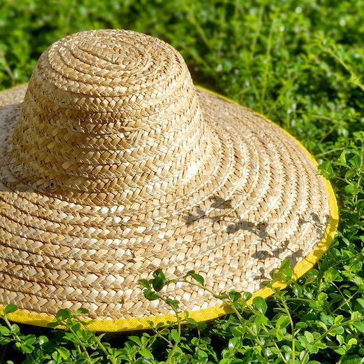 Labor protection straw hat, wheat straw braided sun protection, agricultural construction site open-air sunshade hat, fishing beach, large universal type, 45 cm hemmed one, free adjustable hat strap, adult universal type
