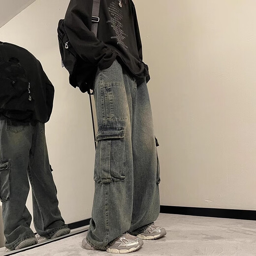 Джинсы Poum Men's Spring и осень-лето Новый американский ретро-ретро-модный бренд модный полы.