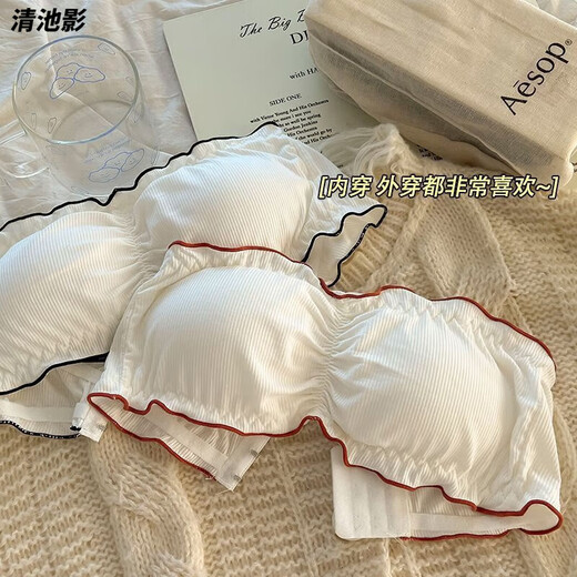 Qingchiying (QINGCHIYING) beautiful back strapless underwear, non-slip, small breasts for students, gathering, traceless, anti-exposure, anti-falling, invisible, slim, thin tube top, black + white M recommended 100-125Jin Jin equals 0.5kg
