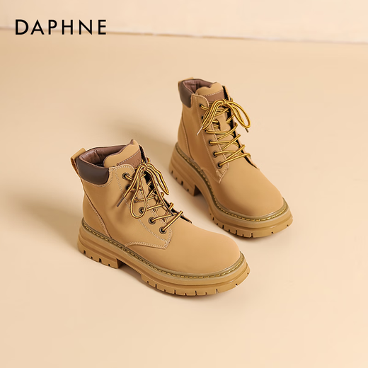 达芙妮（DAPHNE）官方 大黄马丁靴女2024新款秋冬厚底马丁靴经典百搭大黄靴子女 骆驼棕【百搭爆款】 37